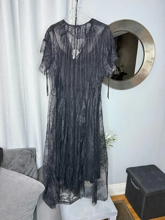 NWT Zara Woman Bloggers Fav LIMITED EDITION LACE MIDI DRESS Black Size M Medium - Picture 11 of 12
